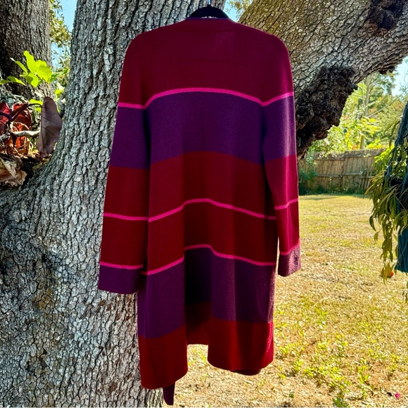 1X Merino Wool Talbots striped red and purple longline duster.96% Merino Wool X1 - Picture 2 of 6